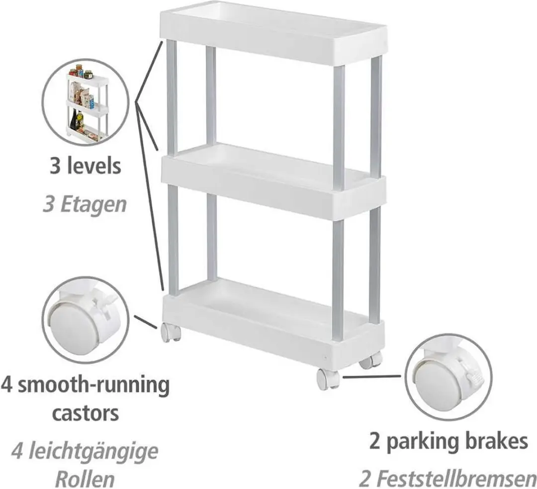 Wenko Mino Serveerwagen - 3 Planken - Wit - afbeelding 4 van 6