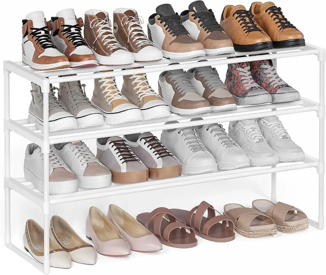 SONGMICS Schoenenrek met 3 Lagen, Schoenenorganizer, Metalen Opbergrek, Staand o