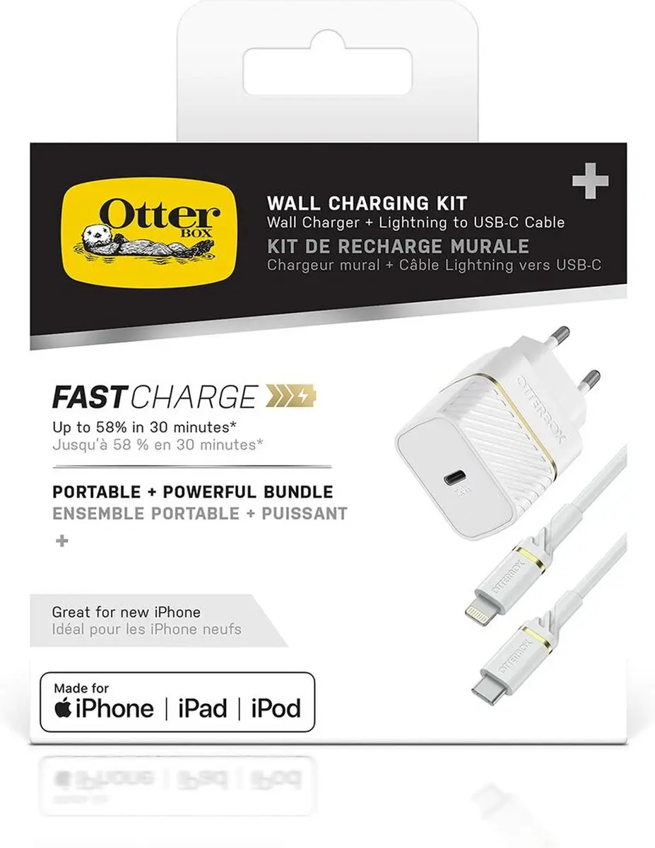 OtterBox Wall Charger 20W USB-C + Lightning Kabel 1m - Wit - afbeelding 4 van 6