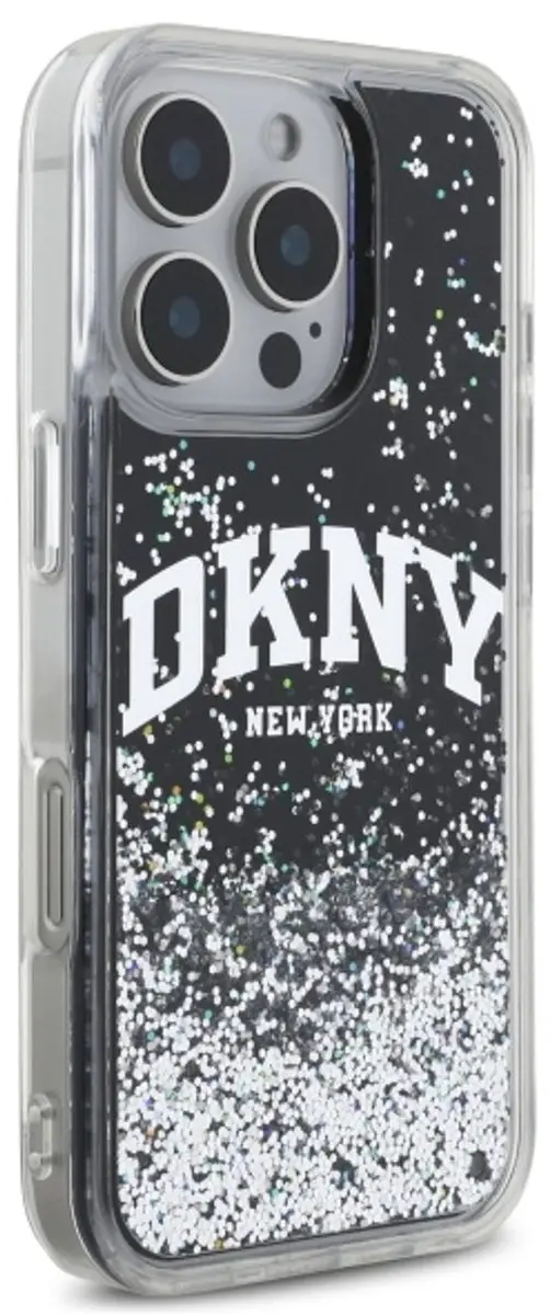 DKNY Hardcase Liquid Glitter Arch Logo iPhone 16 Pro Max hoesje - Zwart - afbeelding 6 van 6