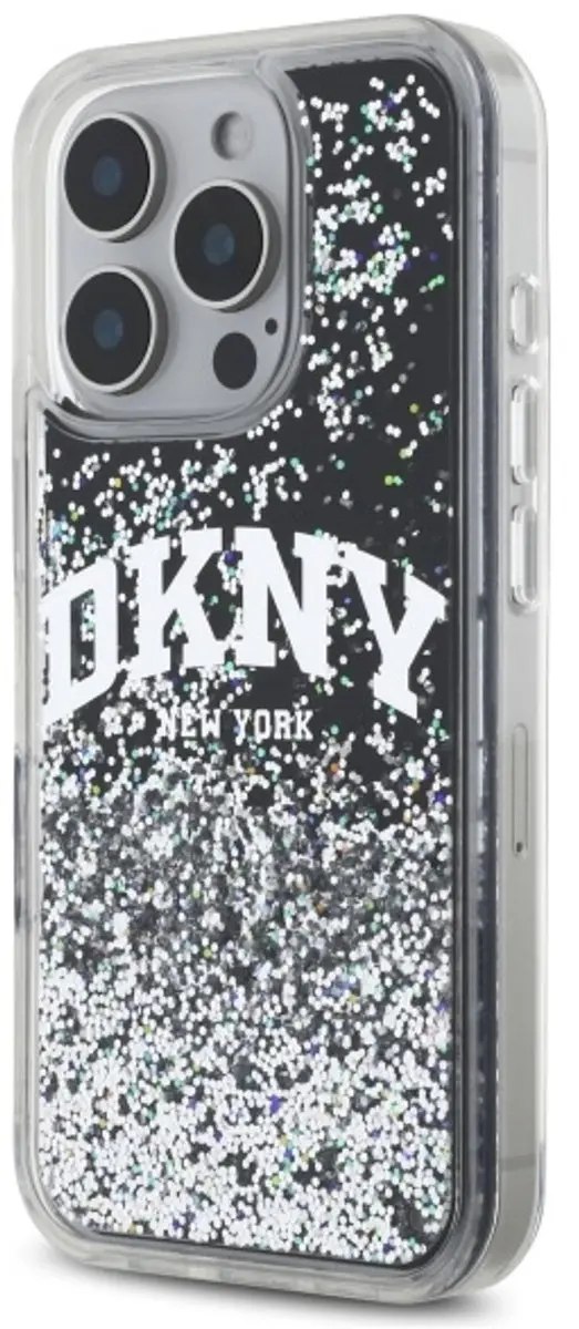 DKNY Hardcase Liquid Glitter Arch Logo iPhone 16 Pro Max hoesje - Zwart - afbeelding 2 van 6