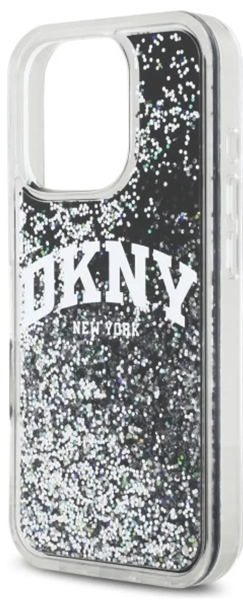 DKNY Hardcase Liquid Glitter Arch Logo iPhone 16 Pro Max hoesje - Zwart - afbeelding 5 van 6