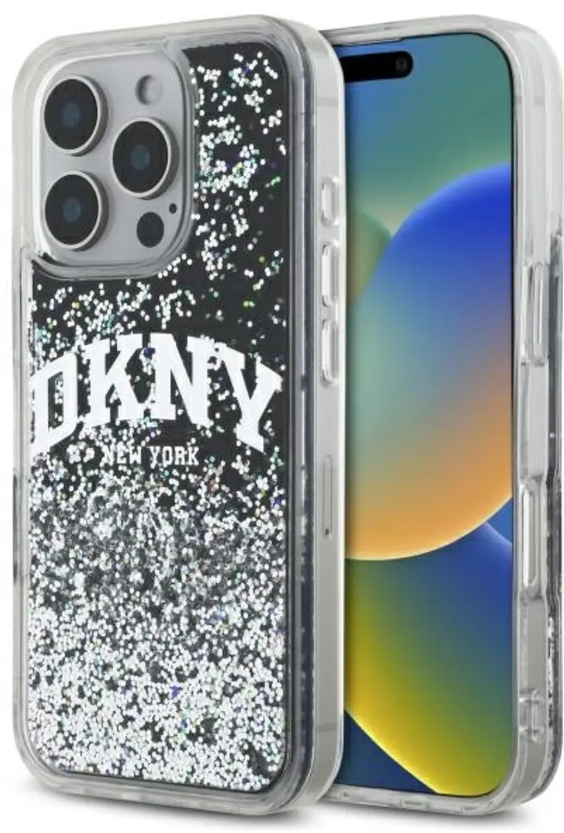 DKNY Hardcase Liquid Glitter Arch Logo iPhone 16 Pro Max hoesje