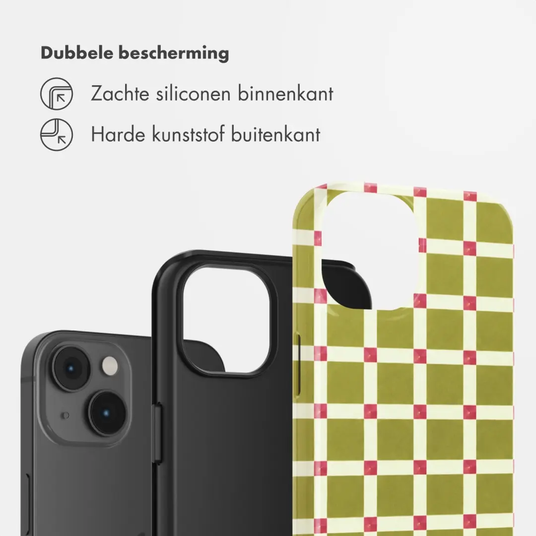 Selencia Vivid Backcover iPhone 14 - Check This Olive - afbeelding 2 van 6