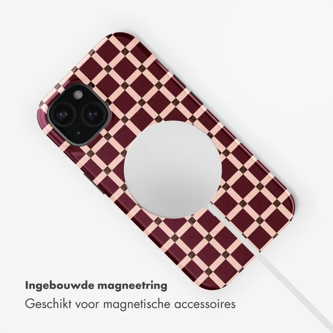 Selencia Vivid Backcover iPhone 15 MagSafe - Check This Burgundy - afbeelding 6 van 6