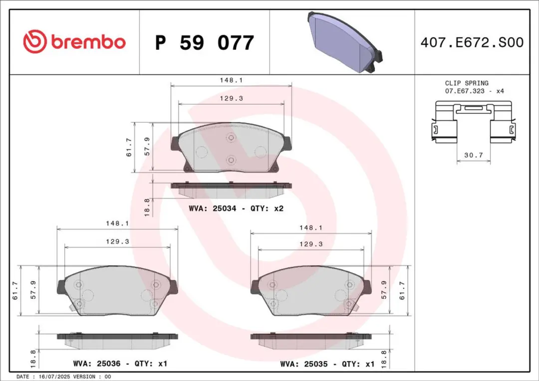 Brembo P 59 077 Remblokkenset - Opel Astra J/K, Mokka, Zafira - afbeelding 3 van 5