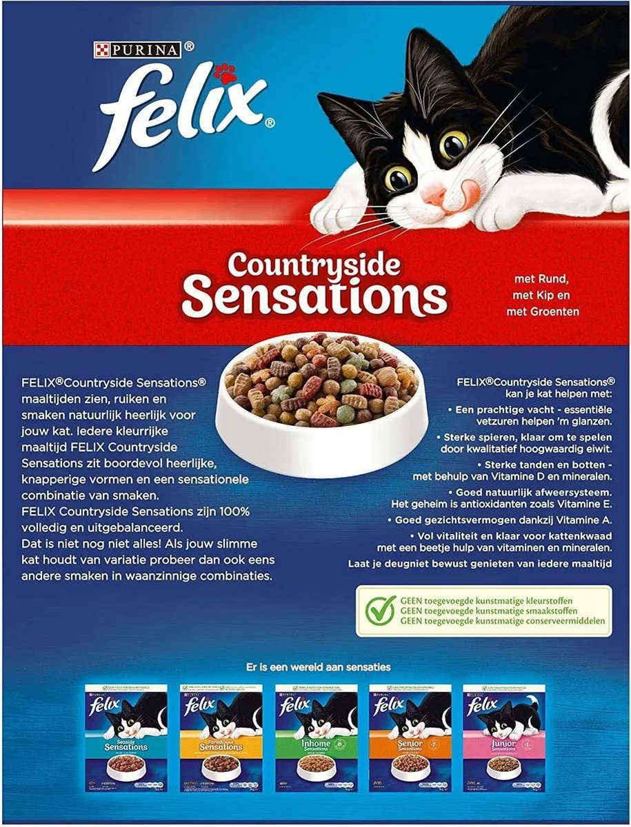 Felix Countryside Sensations Kattenvoer, Kattenbrokken met Rund, Kip & Groenten, 1kg - Doos van 5 (5kg)