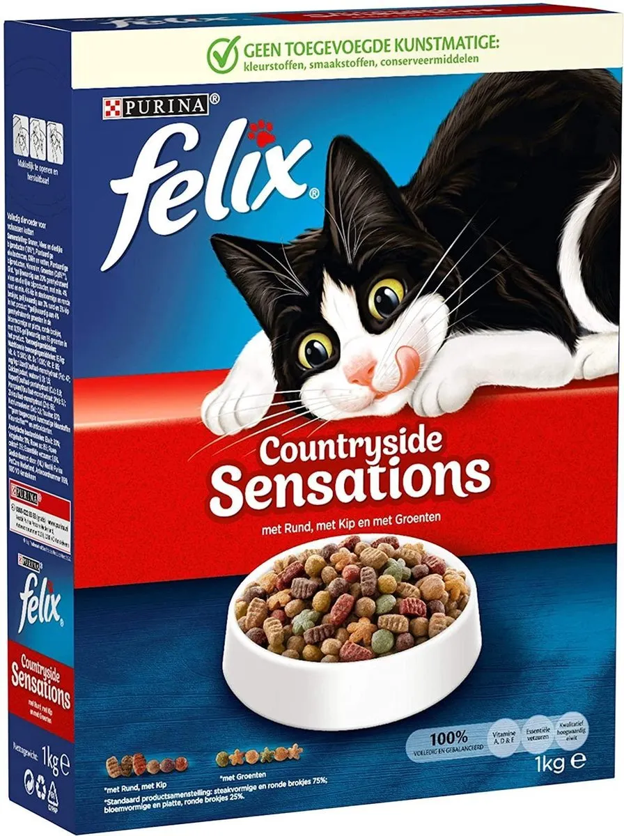 Felix Countryside Sensations Kattenvoer, Kattenbrokken met Rund, Kip & Groenten, 1kg - Doos van 5 (5kg)