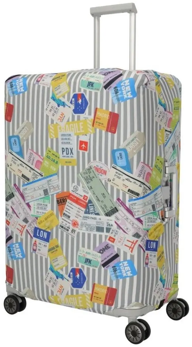 Travelite Kofferhoes 77cm - Tickets On Blue/White - afbeelding 6 van 6