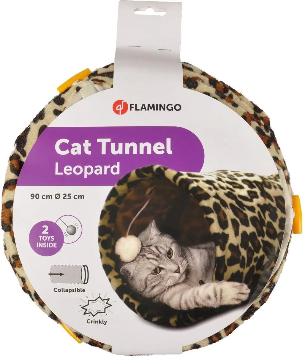 Flamingo Leopard Kattentunnel 90x25cm - Opvouwbaar - 3 Ingangen
