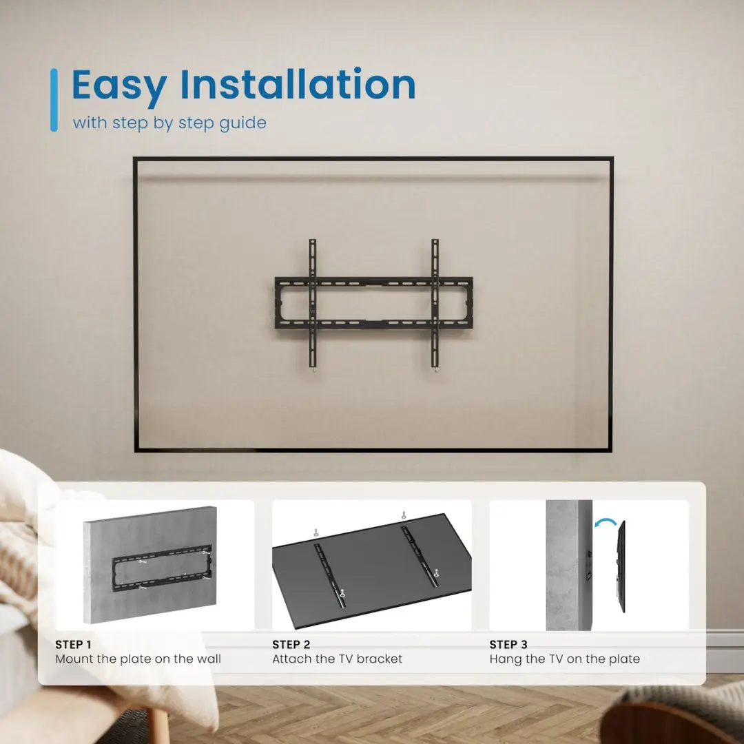 Ewent EW1503 Easy Fix XL wandsteun tv - tot 70 inch - Zwart - afbeelding 2 van 6