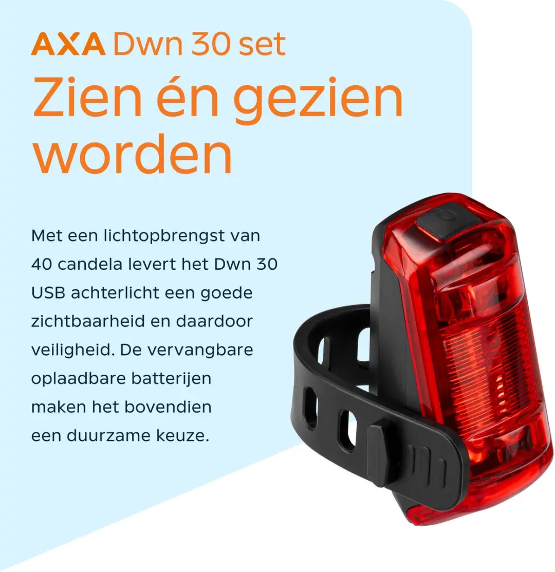 AXA Dwn 30 USB Fietsverlichting Set - 30 lux - Zwart - afbeelding 6 van 6