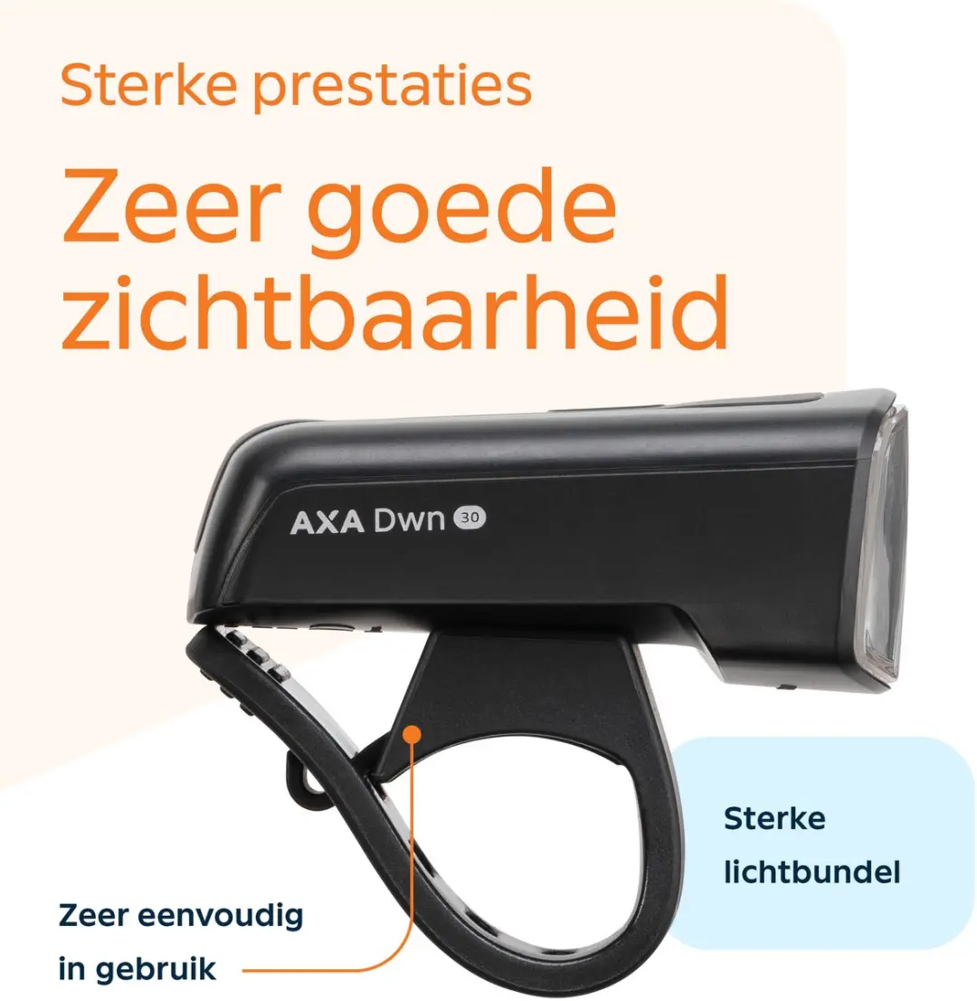 AXA Dwn 30 USB Fietsverlichting Set - 30 lux - Zwart - afbeelding 3 van 6