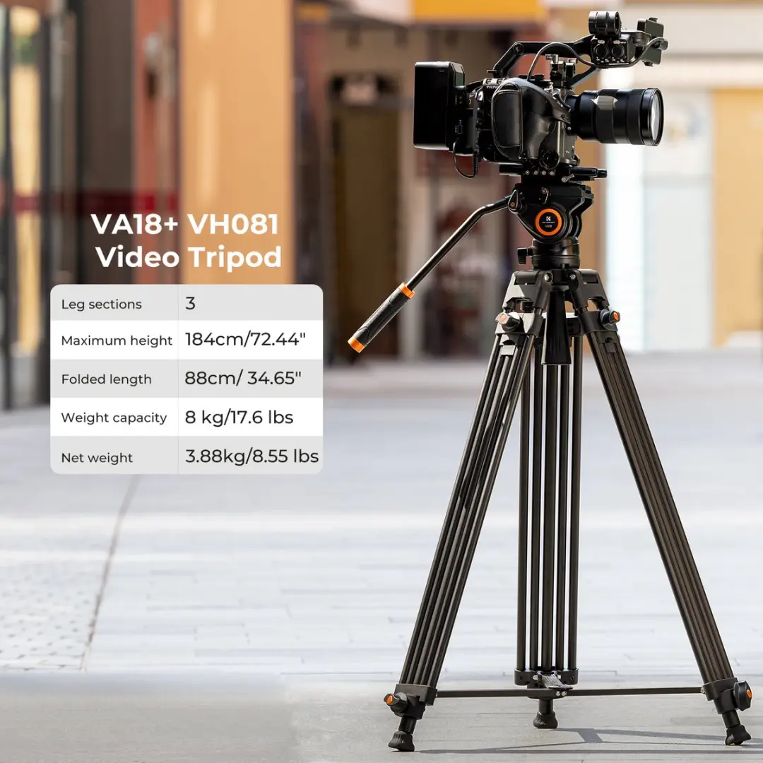 K&F Concept VA18 Videostatief met VH081 Kop - 184cm - Zwart - afbeelding 5 van 6