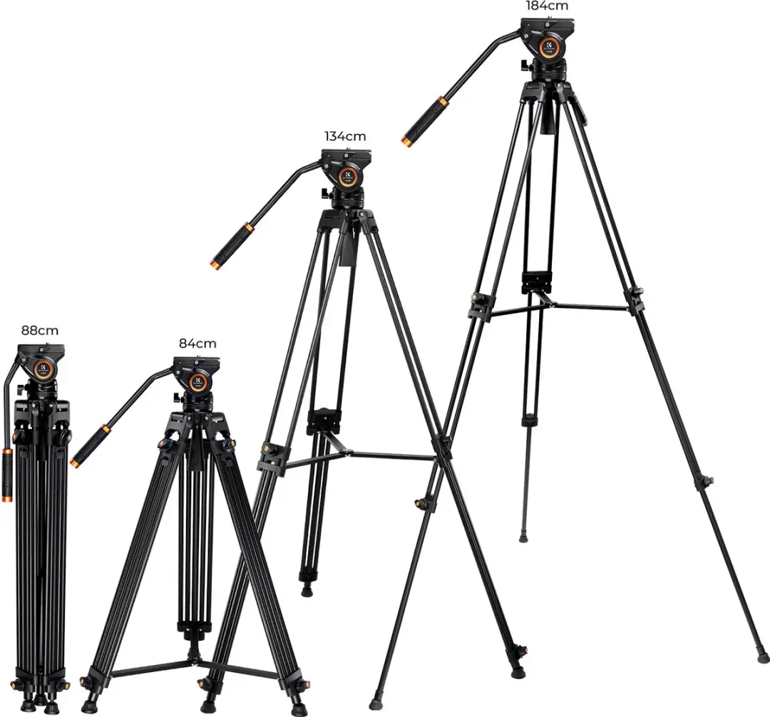 K&F Concept VA18 Videostatief met VH081 Kop - 184cm - Zwart - afbeelding 3 van 6