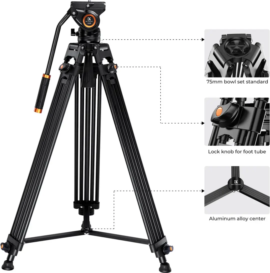 K&F Concept VA18 Videostatief met VH081 Kop - 184cm - Zwart - afbeelding 6 van 6