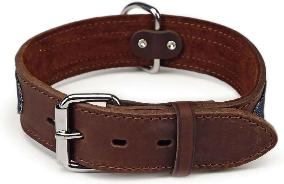 Beeztees Leren Halsband Denim - 70cm x 45mm - Bruin