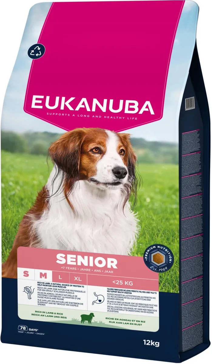 Eukanuba Senior Small & Medium Lam & Rijst Hondenbrokken 12kg