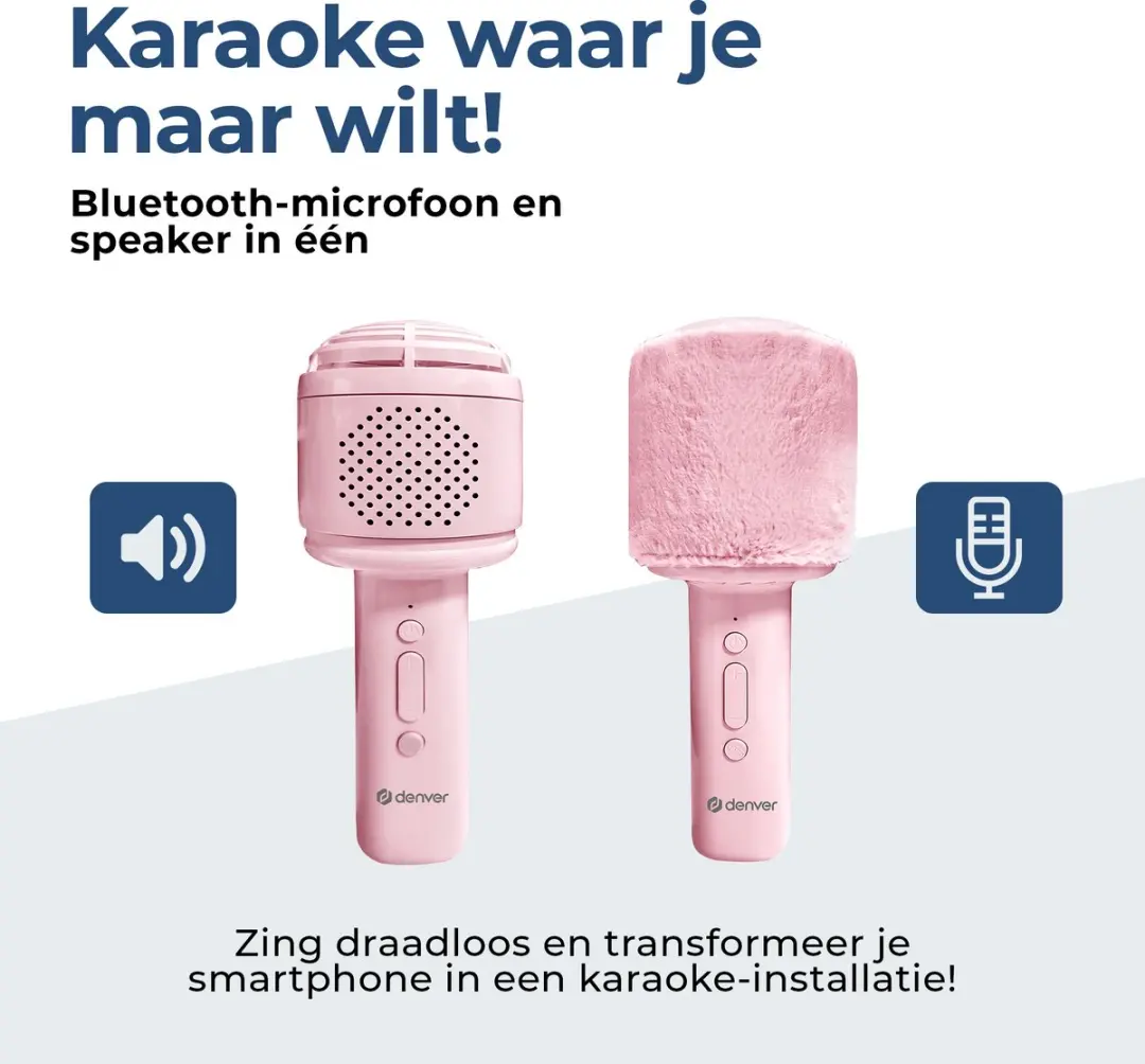 Denver KMS30RO Karaoke Microfoon Speaker - Roze - afbeelding 2 van 6