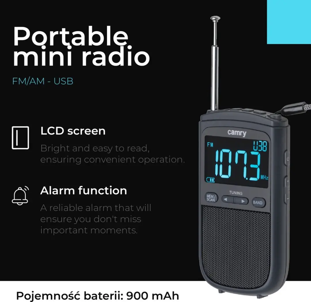 Camry Mini Radio CR 1905 - Zwart - afbeelding 2 van 6