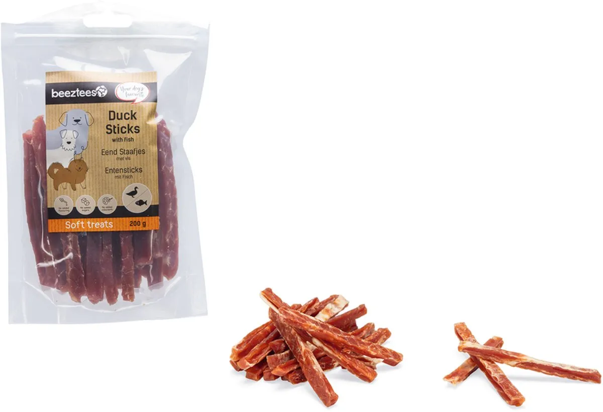 Beeztees Tasty Treats Eend Staafjes met Vis - 200g