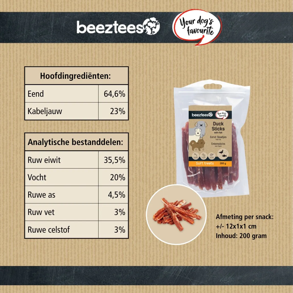 Beeztees Tasty Treats Eend Staafjes met Vis - 200g