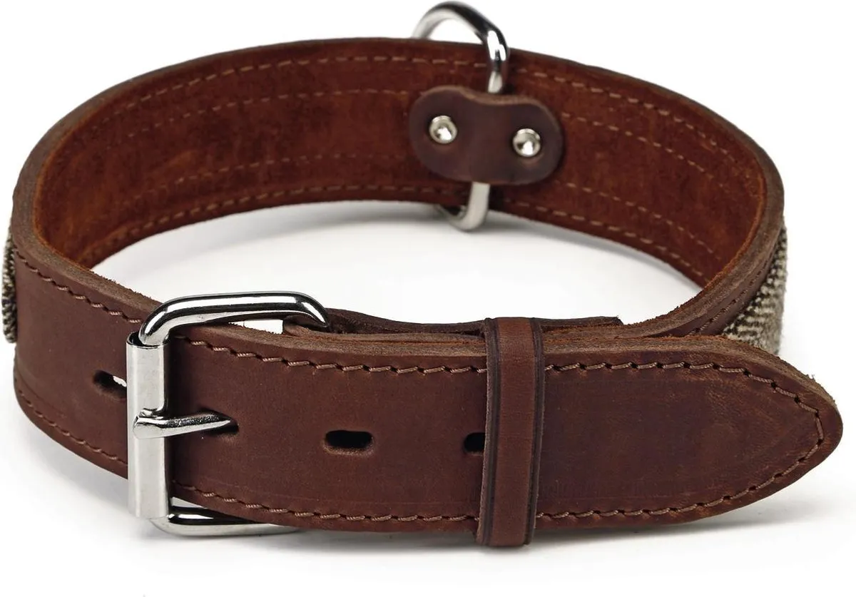 Beeztees Tweedy Leren Halsband - XL 70cm x 45mm Bruin