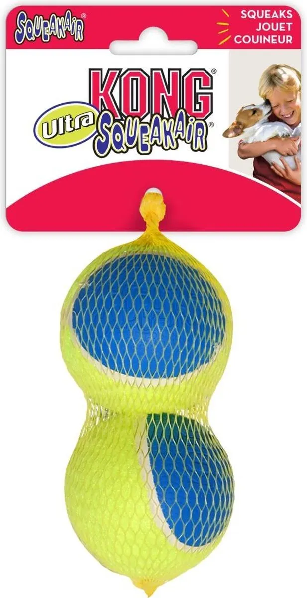 KONG Squeakair Ultra Balls Hondenspeelgoed - Large - Geel/Blauw
