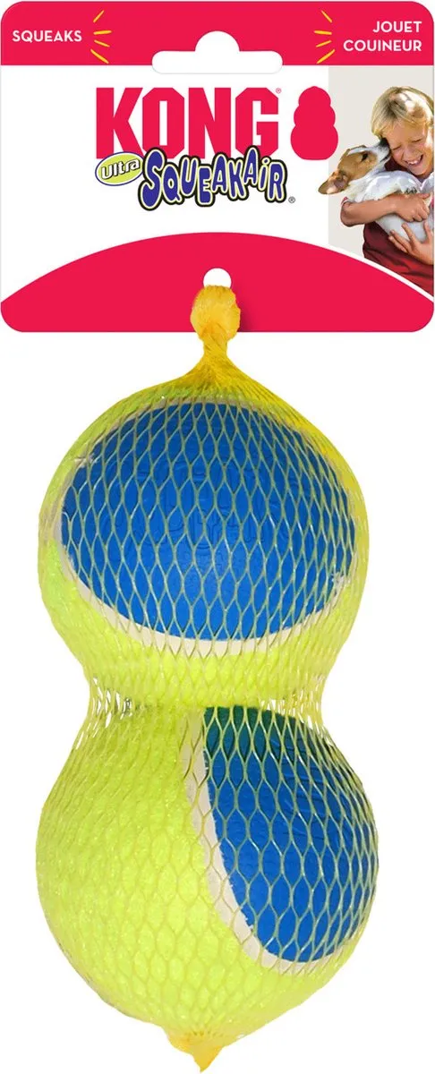 KONG Squeakair Ultra Balls Hondenspeelgoed - Large - Geel/Blauw