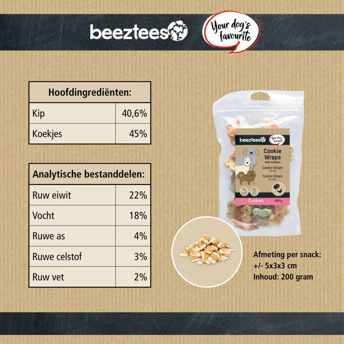 Beeztees Tasty Treats Cookie Wraps Kip - Kleine Hondenkoekjes 200g