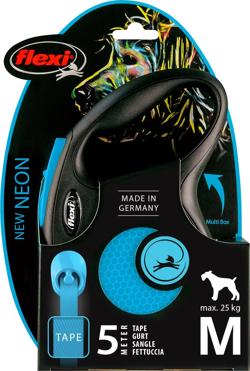 Flexi New Neon Hondenriem M - 5m - Blauw