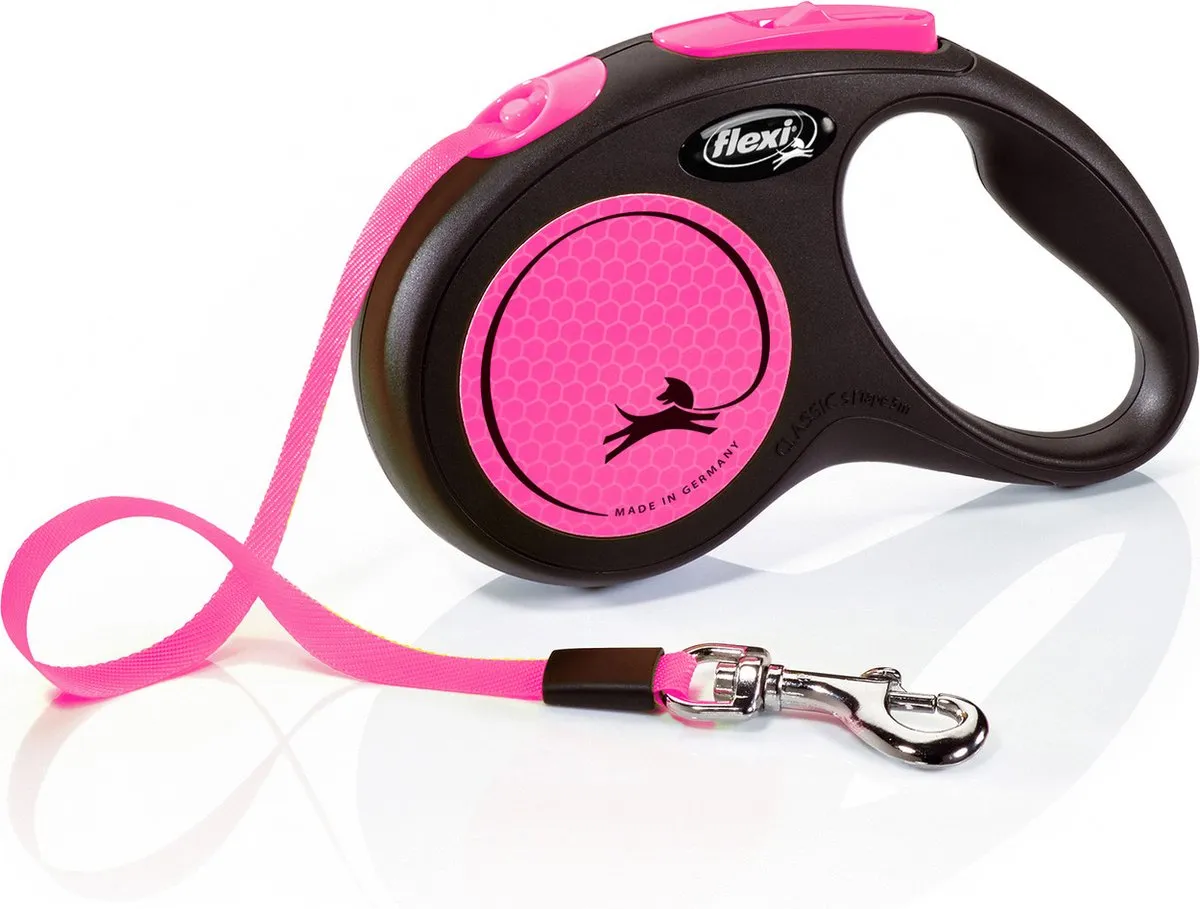 Flexi Rollijn New Classic Neon Tape - Zwart/Rose
