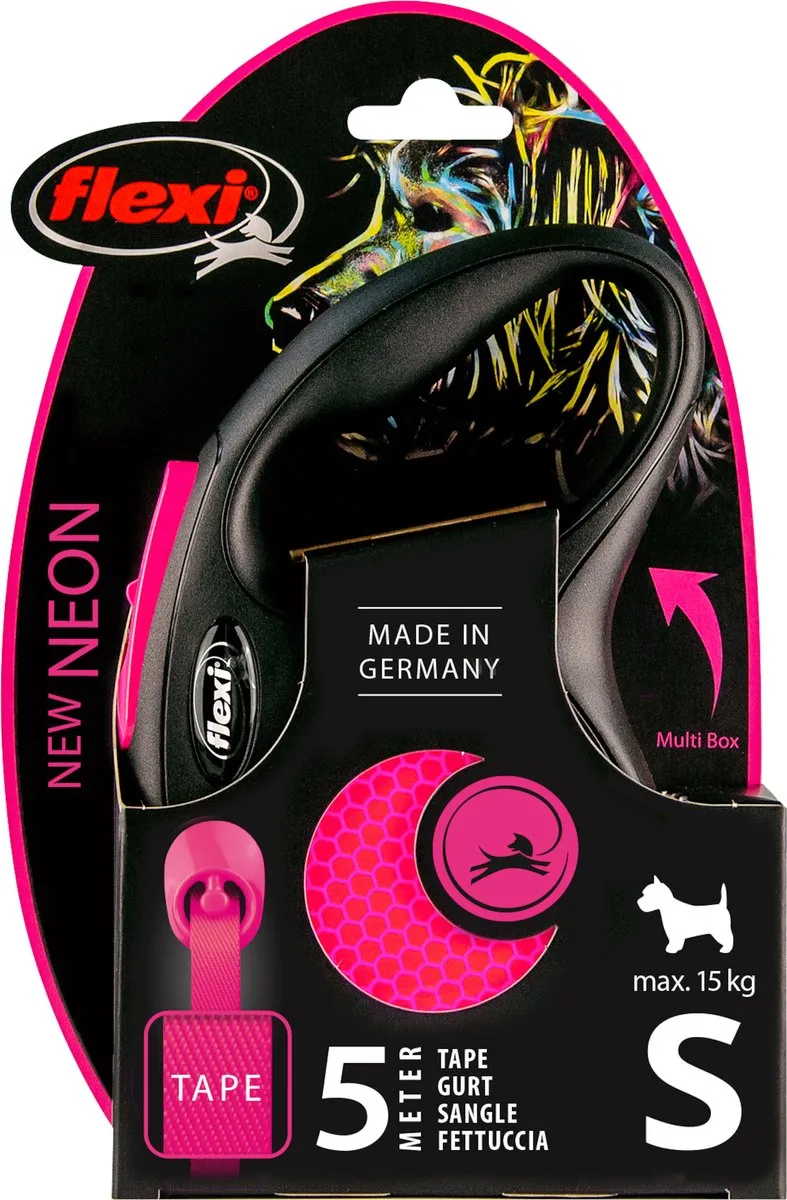 Flexi Rollijn New Classic Neon Tape - Zwart/Rose