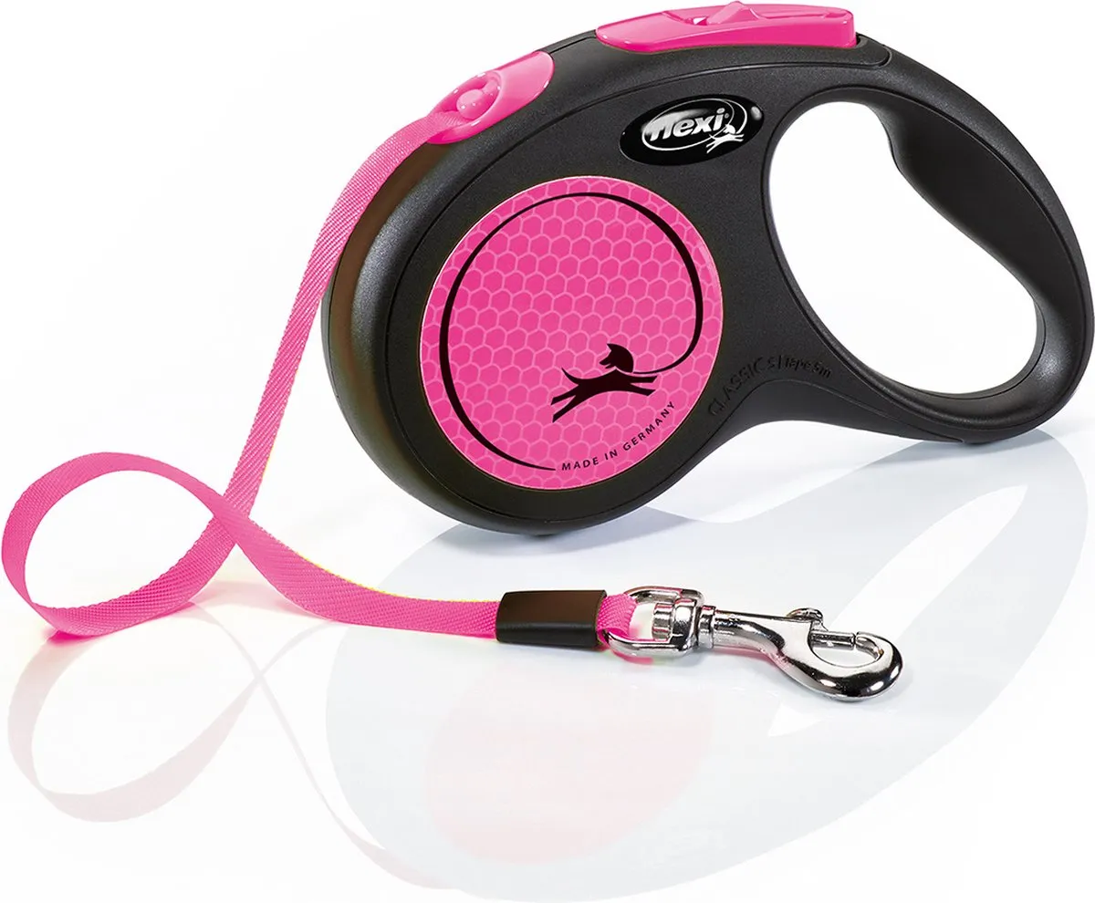 Flexi Rollijn New Classic Neon Tape - Zwart/Rose