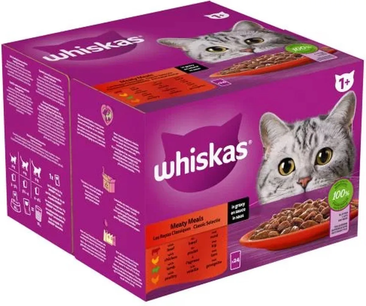 Whiskas 1+ Classic Selectie Saus Maaltijdzakjes - 24x85g