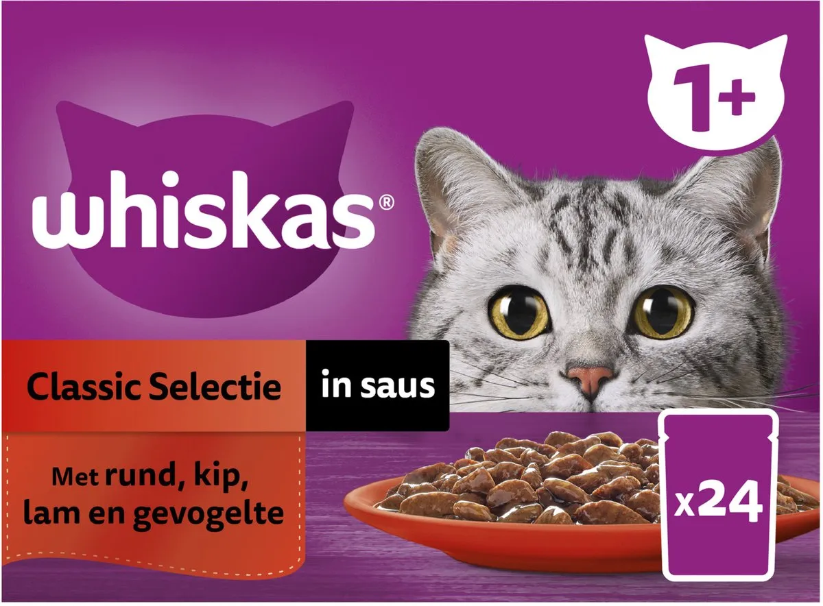 Whiskas 1+ Classic Selectie Saus Maaltijdzakjes - 24x85g