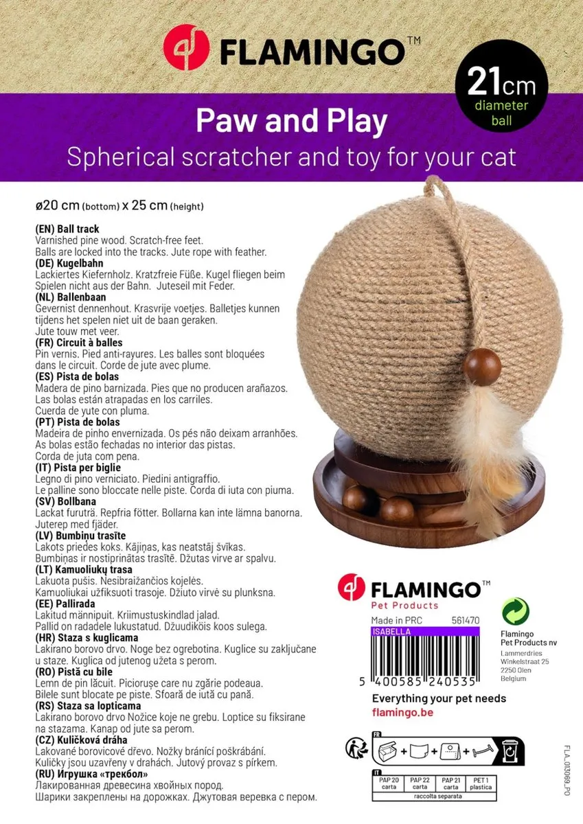 Flamingo Krabbal Isabella Bruin Ø 21cm - Interactief Kattenspeelgoed