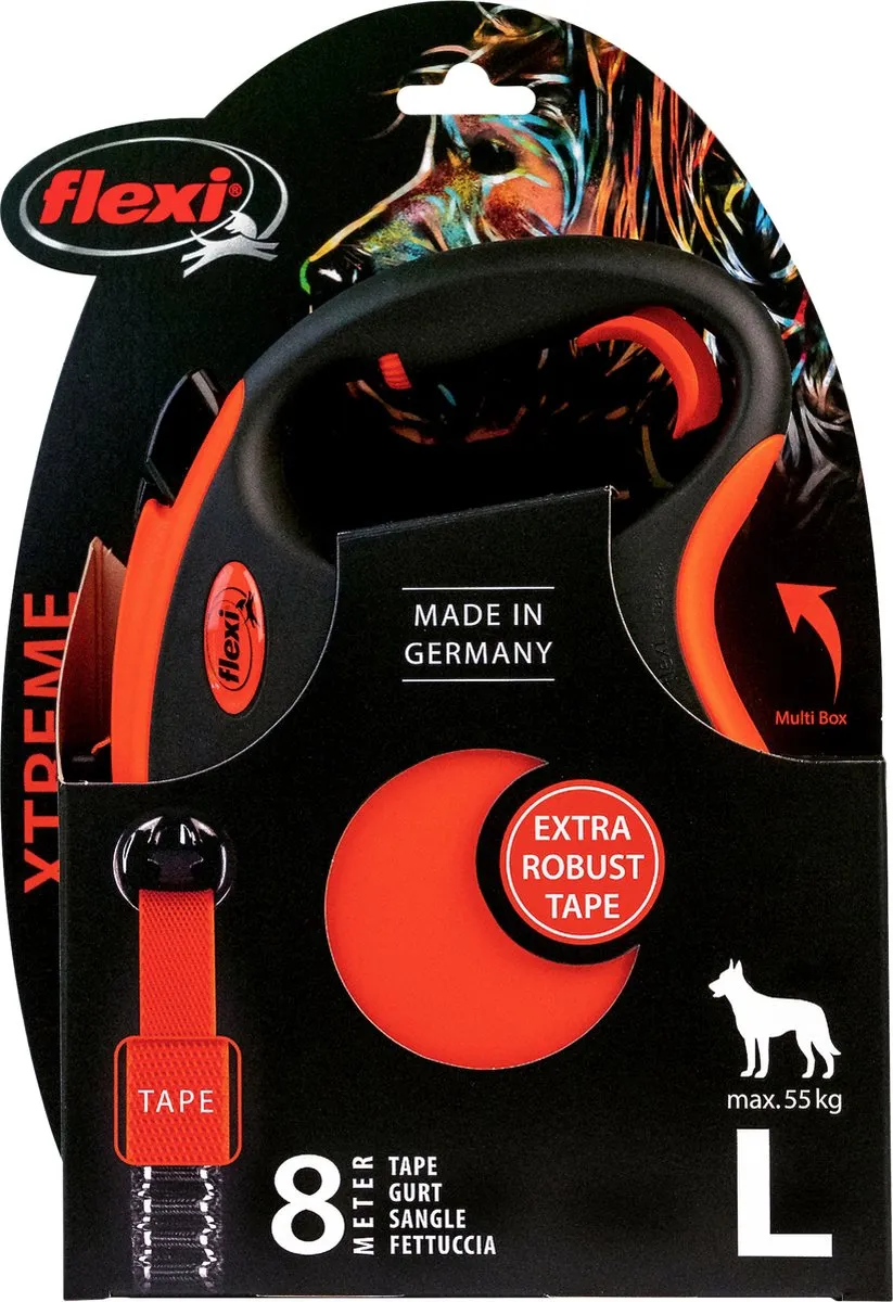 Flexi Rollijn Xtreme 8m - L - Oranje/Zwart