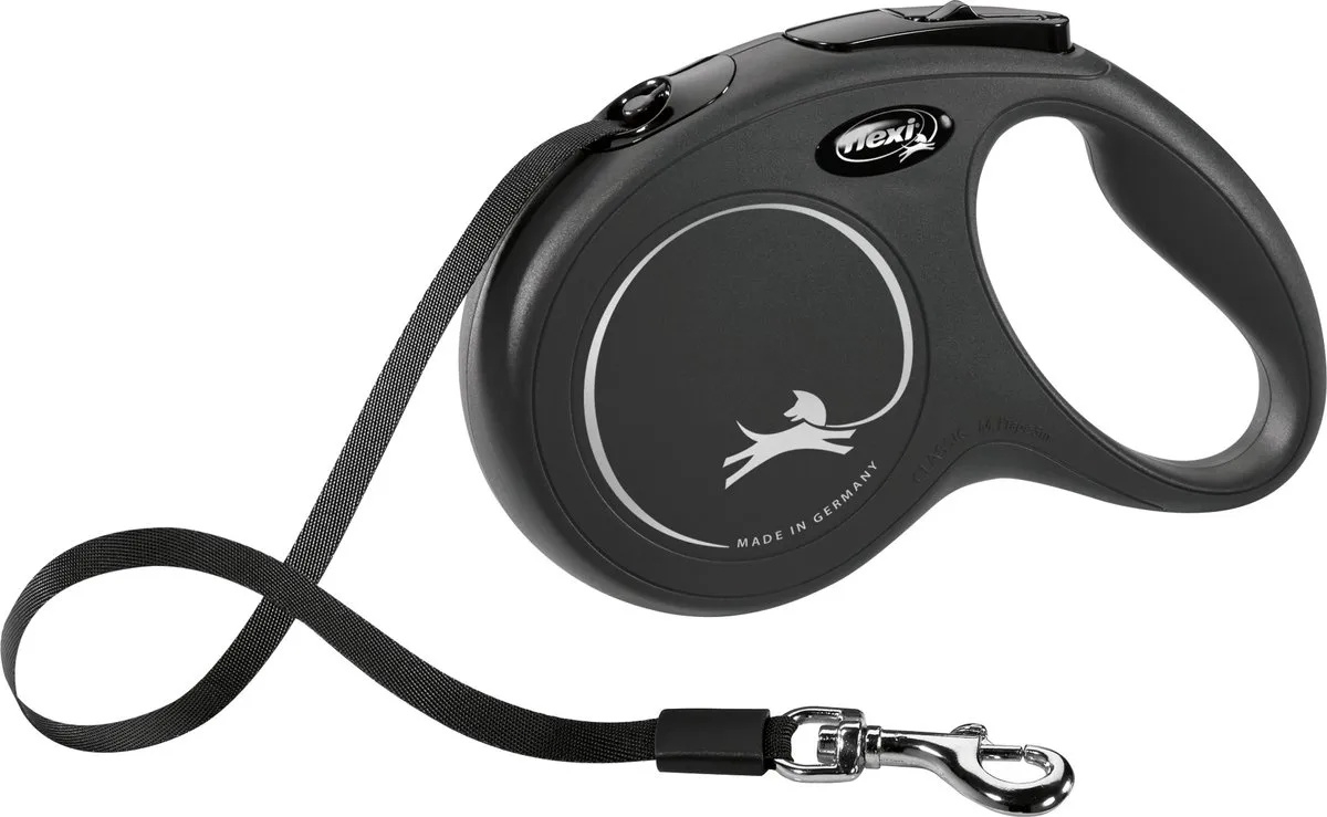 Flexi New Classic Tape Hondenriem - 5m - Zwart - <15 kg