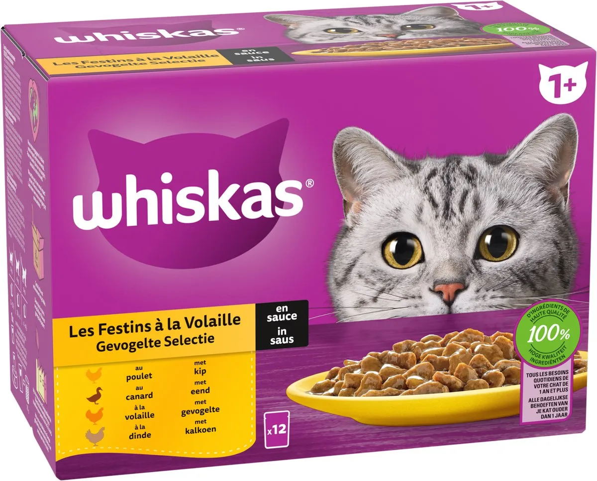Whiskas Adult Gevogelte Selectie in Saus - 48x85g