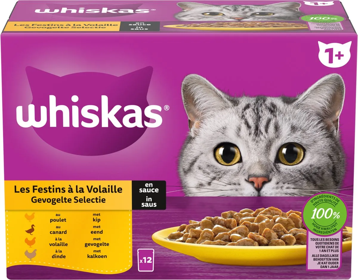 Whiskas Adult Gevogelte Selectie in Saus - 48x85g