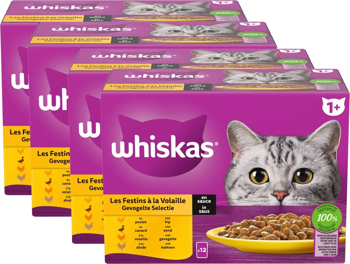 Whiskas Adult Gevogelte Selectie in Saus - 48x85g