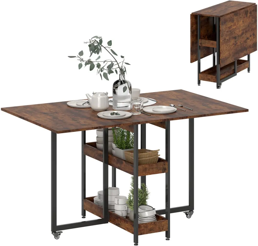 HOMCOM Folding Dining Table-Spanplatte, Metall-133,4L x 80B x 75H cm-Rustikal-Braun