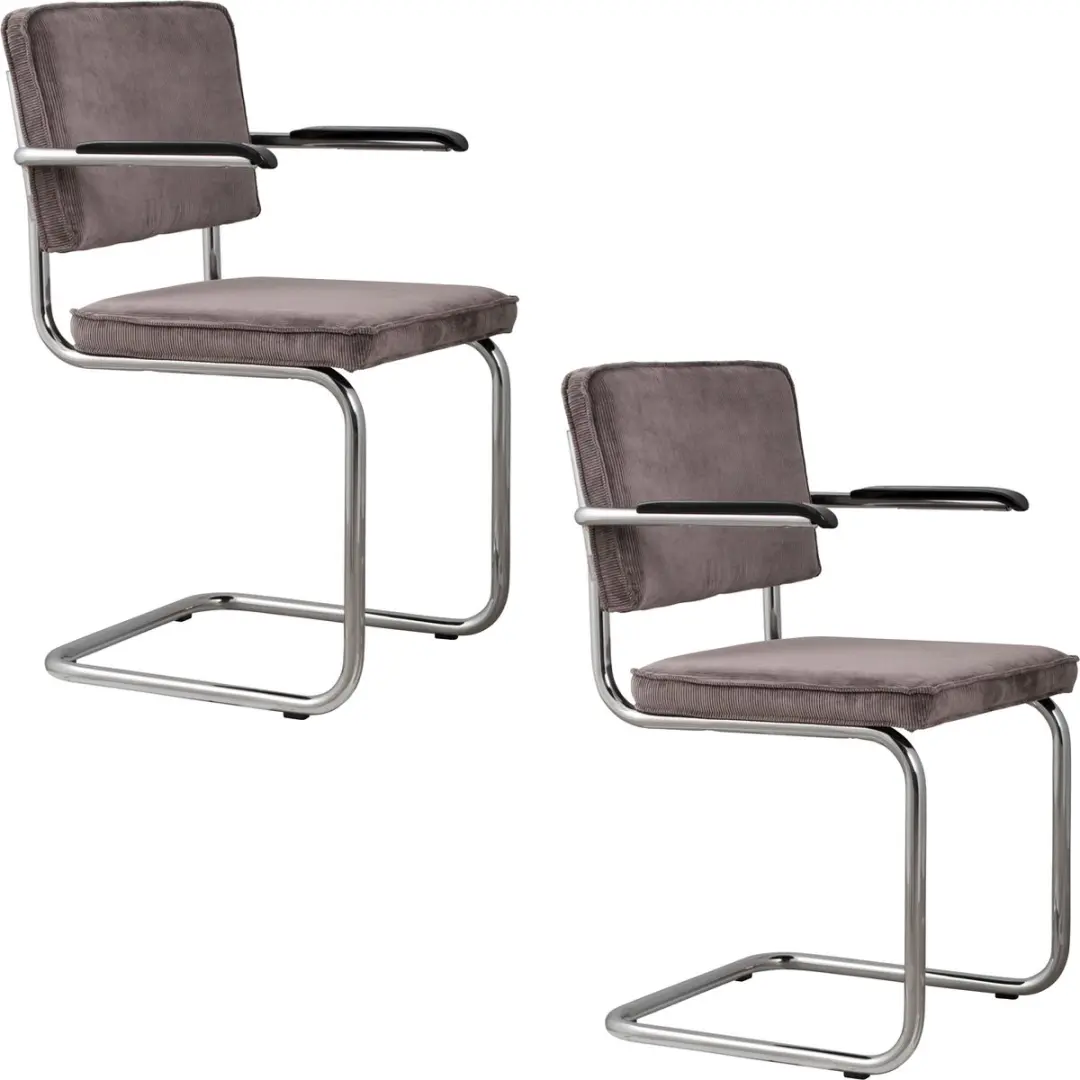 Zuiver Ridge Rib Eetkamerstoelen Armleuning Grijs