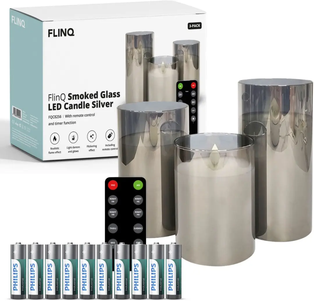 FlinQ LED Kaarsen met Bewegende Vlam in Smoked Glass