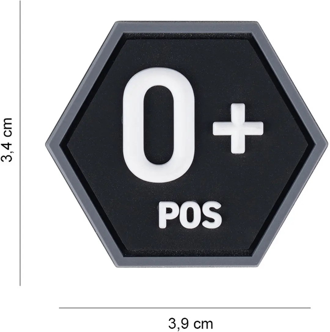 Embleem 3D PVC Hexagon bloedgroep O+ positief #8063