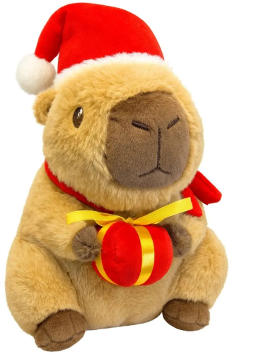 Capibara Kerstmuts en Cadeau Pluche Knuffel 26 cm