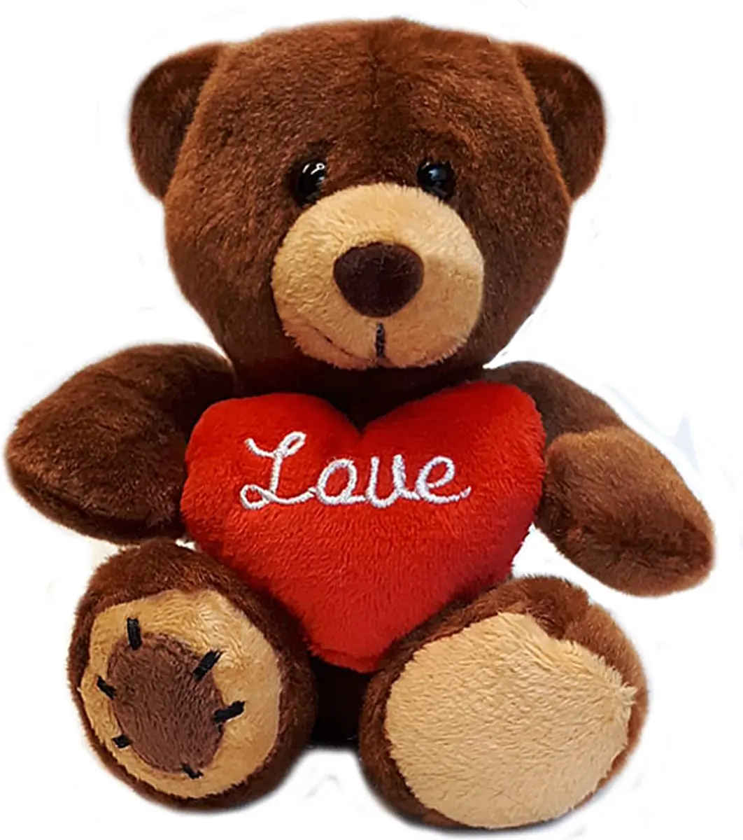 Teddybeer Nora Donkerbruin met Hart Pluche Knuffel 15 cm