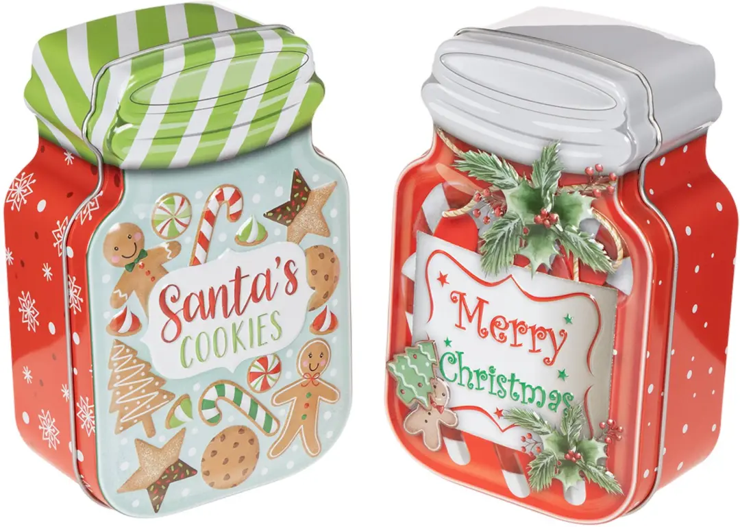 Metalen koekblik met kerstmotief in de vorm van een koekjespot, 15 cm,