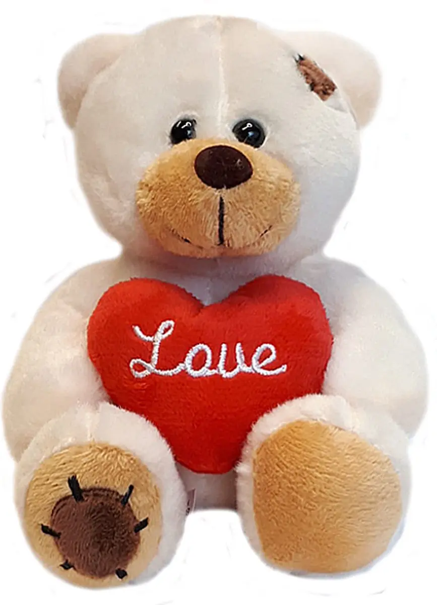 Teddybeer Nora Wit met Hart Pluche Knuffel 15 cm